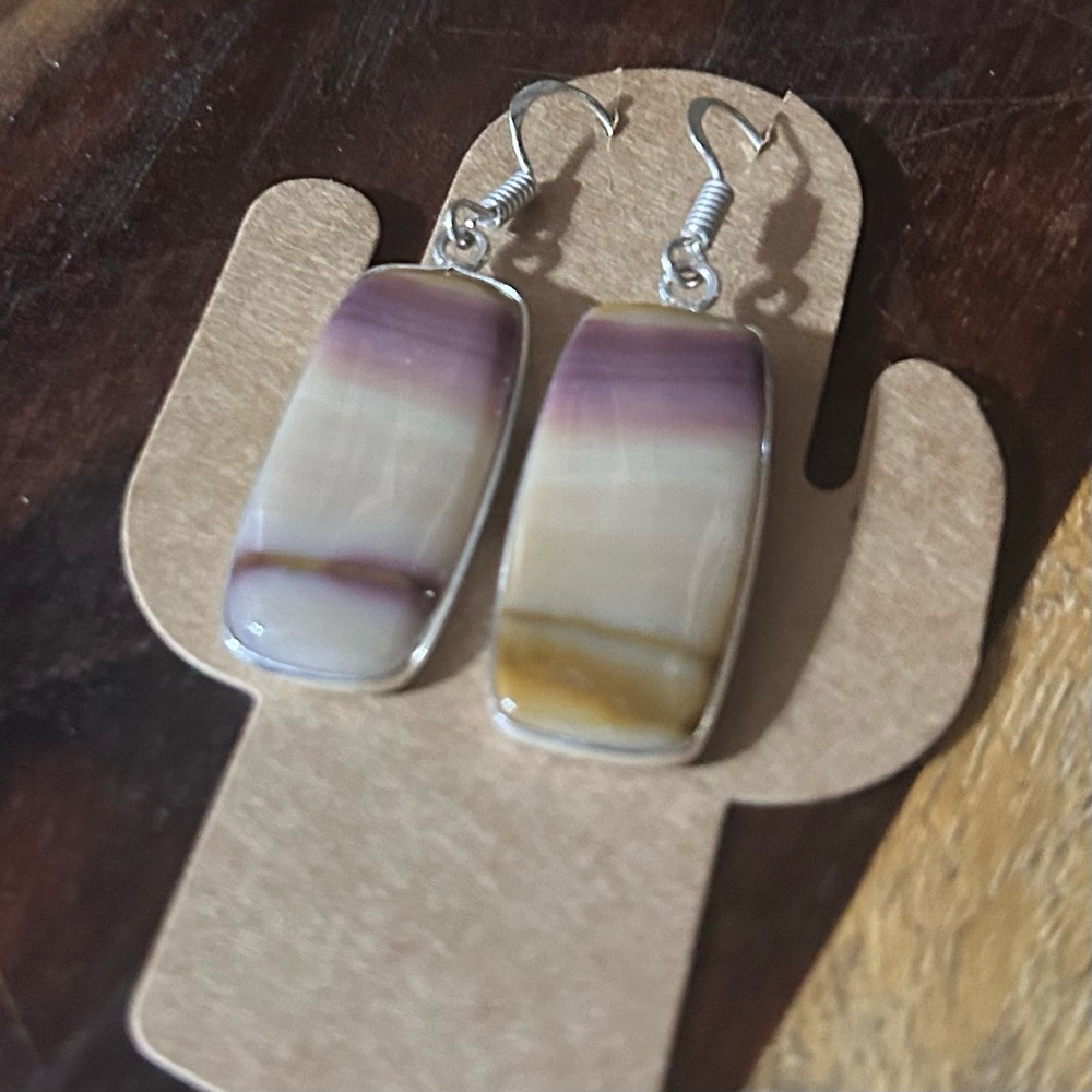 Authentic Mookite .925 Silver Earrings - Banded with Cream, Purple, & Yellow